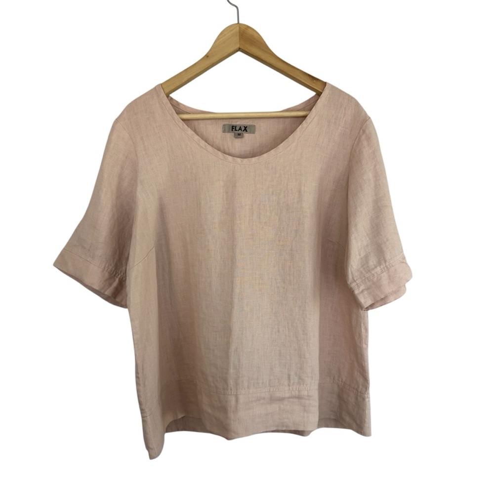 Flax by Jeanne Engelhart 100% Linen Light Pink Short Sleeve Shirt Boxy Size M